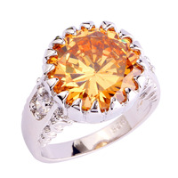 Unisex Rings Fashion New Jewelry Round Cut Champagne Morganite 925 Silver Ring Size 6 7 8 9 10 Wholesale Free Shipping