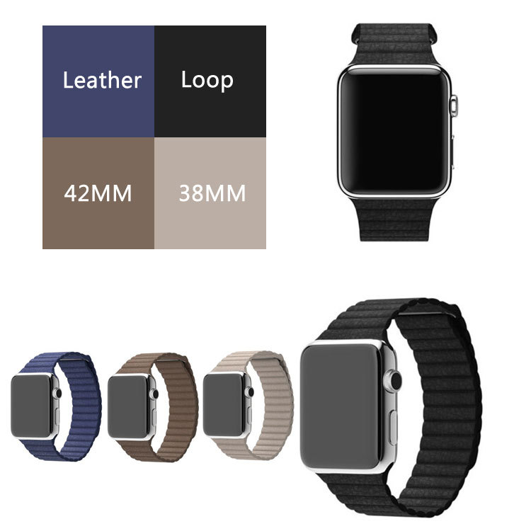 Genuine leather loop watchband for apple watch leather loop band With magnetic closure for iwatch milanese
