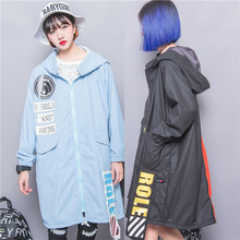 Fashion HARAJUKU zipper plus size applique letter a with hood long zipper design trench outerwear female