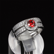 Ruby CZ Diamond Ring Sets Wedding Ring 925 Silver Ring Accessory For Women Vintage Bijoux Bague