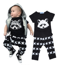 Sell well fashion NUNUNU Baby boy clothing Set Cartoon Fox Patterned Top+Black Cross Printed Pants Newborn baby girl clothes