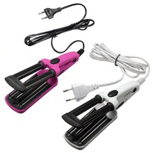 200V Hair Beauty 3 Barrel Hair Curl Iron Flat Ceramic Roller Crimper Tongs Clamp Wave Curler DIY Salon Styling Tool 2 Color