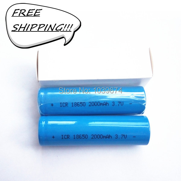 Free DHL Rechargeable Li ion ICR 18650 2000mah 3 7V Battery Cell for Flashlights