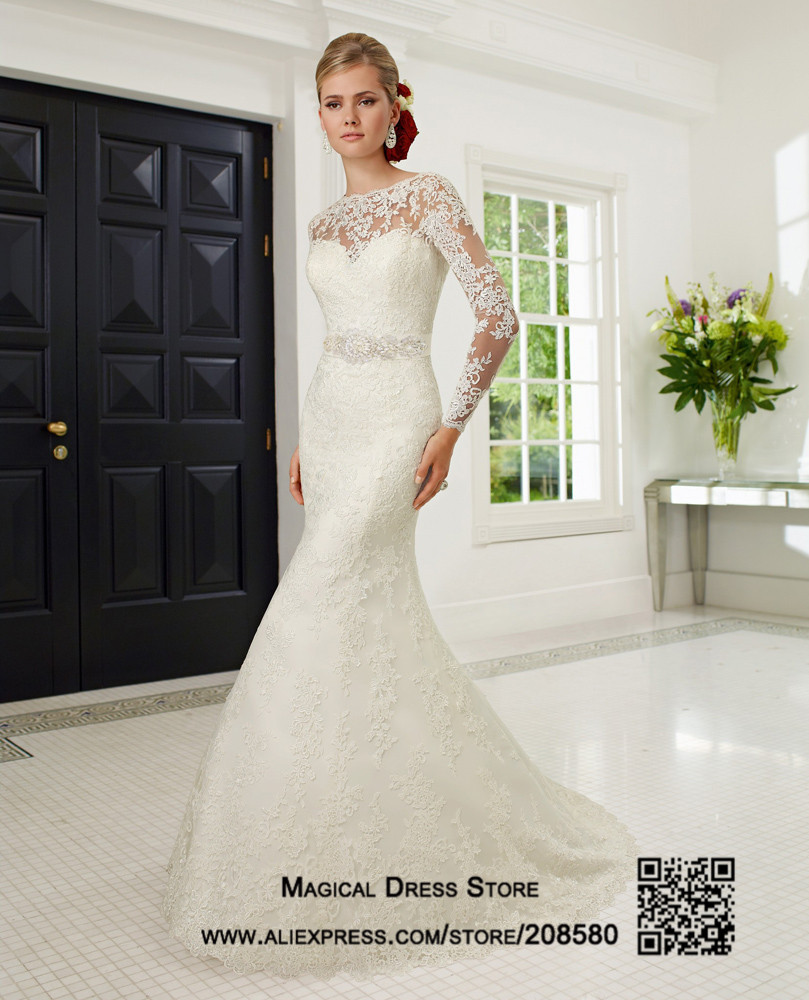 44. manches longues robe de mariée V retour Appliques perles dentelle .