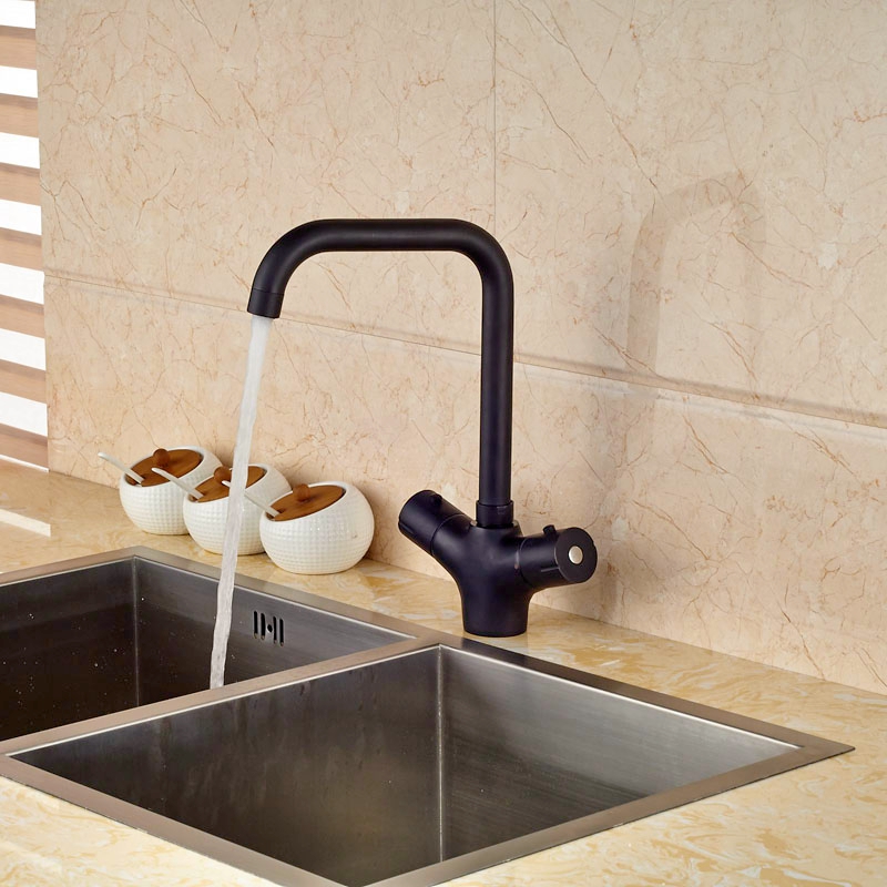 Newly Thermostatic Kitchen Faucet Double Levers Deck Mounted Kitchen Sink Tap