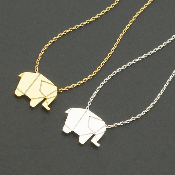 Origami Elephant Geometric Origami Animal Elephant Necklace Woodland Elephant Animal Jewelry