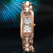 2015 rectángulo Rhinestone números aleación analógico relojes de cuarzo para mujer mujeres pulsera de la muñeca cadena de reloj del reloj envío gratis
