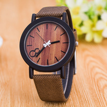 Classic Fashion Wood Print Leather Quartz Men Women Ladies Watch Wristwatches Gift Black Brown 6 Colors