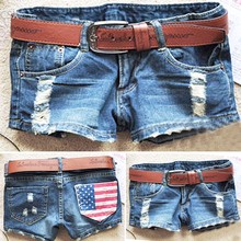 2014 New Fashion Women’s Cool Denim Wash Distressed American Flag Low Waist Short Pants Jeans Trousers Hot Pant 51