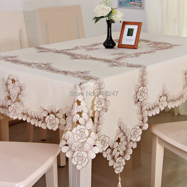 S&V Hot sale! European luxury Polyester Embroidery Floral Tablecloth