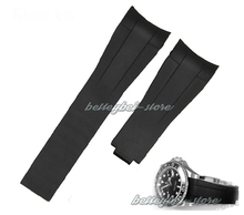 20 mm nuevos hombres negro correa para reloj de silicona resistente al agua reloj de goma banda curved end for rolexwatch