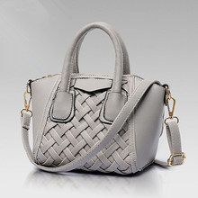 Fashion Geline Gray Knitting Leather Shoulder Bags Ladies Flap Casual Tote Soft Handbags Women Quilted Embossed Smiley Package