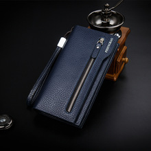 2015Hot New Design Men fashion business  leather long wallet zip purse card holder with Free Shipping