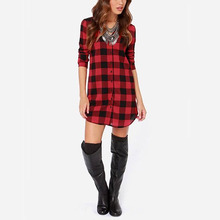 Fashion Women Dress Classic Plaid Tunic Dress Turn Down Collar Long Sleeve Sweet Dress Lolita Dress Hot Sale Plus Size