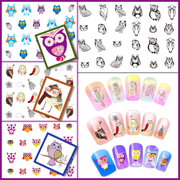 Water decal Nail Stickers cartoon owl design Stylish Nail Tip Wraps Nail Decoration Tools BLE 2226