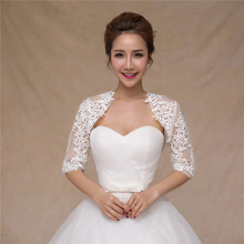 2016 short sleeve bridal lace bolero jackets ivory women shrug para noiva bayan ceket Cape Shawls Wedding Accessories KG_014