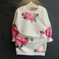 Wholesale 5 pieces lot 2016 spring autumn white flower sweatshirt skirt 2 pieces clothing set for