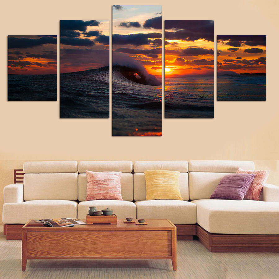 Unframed 5 Pcs Sea Wave Modern Home Wall Decor Painting Canvas Art HD Print Posters Canvas Wall Picture For Wedding Decor gift