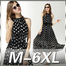 M-6XL 2016 New High Quality Plus Size Dot Chiffon Dress Bohemian Beach Dress Plus Size Women’s Clothing MF3054