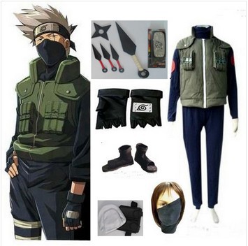 Naruto Cosplay Costume- Naruto Shippuden Hatake Kakashi 7parts Deluxe Costume Set with Prop for Halloween / Party