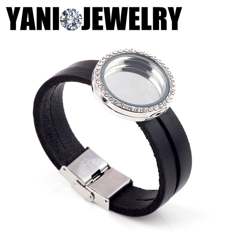 5pcs/lot YANI JEWELRY Wrap Glass Locket Bracelet for Charms 30mm Floating Locket Bracelet Leather for Women/Men