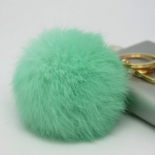 Hot Sales 8CM Super Round Metal Key Chain Real Rabbit Hair Bulb Fur Plush Pom Poms
