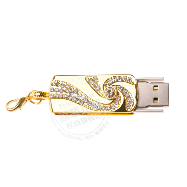 Metal Crystal Gold Stainless steel rotary Key Chain USB 2 0 Flash Drive 8GB 16GB 32GB
