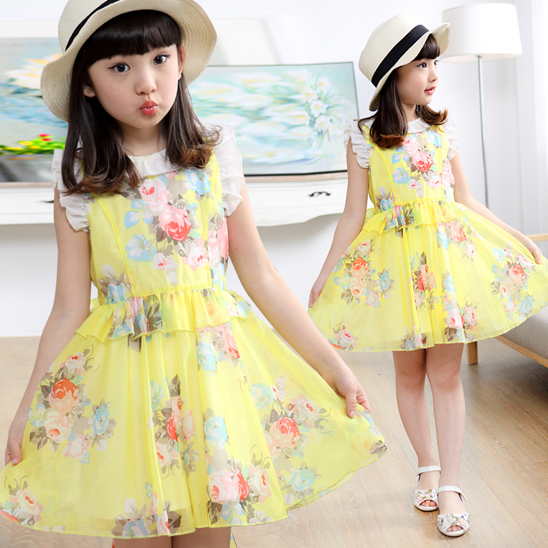 Girl Dress Floral Chiffon  Sleeveless Girls Clothes 2015 New Arrivals Kids Clothes Summer Girl Party Dress Children Clothing