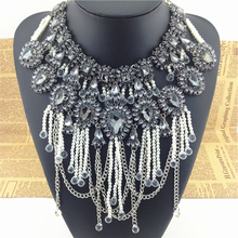 Free shipping new fashion brands ZA gray crystal Necklaces Pendants statement Necklace jewelry 2014 wholesale for