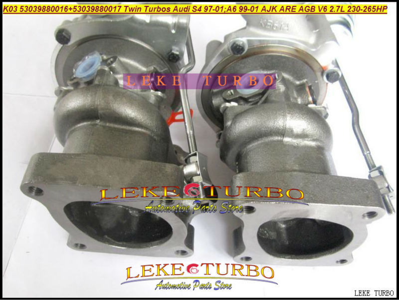 K03 53039880016+53039880017 Twin Turbos Turbocharger For AUDI S4 97-01 A6 99-01 AJK ARE AZB AGB V6 2.7L 265HP (6)