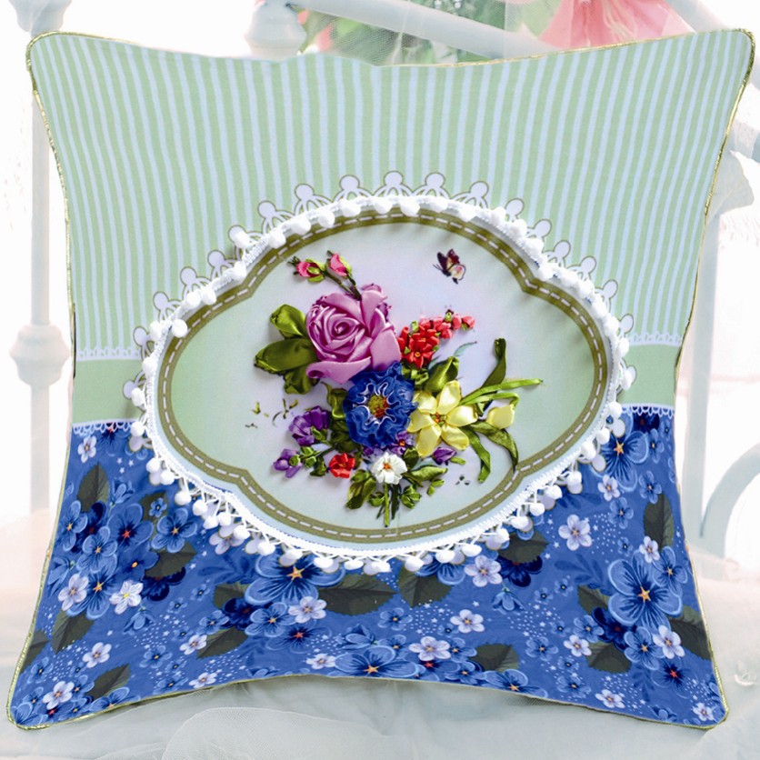 45*45cm Diy Ribbon Embroidery Pillow cushion handcraft cross stitch