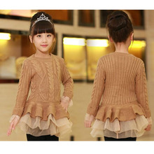 Knitted Sweater Dress Pullovers Sweaters With Lace Shrugs Dresses Crochet Long grils sweater 2015 Autumn Winter
