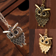 Vintage Women Owl Pendant Neclace Long Sweater Chain Jewelry Golden Antique Silver Bronze Charm free shipping
