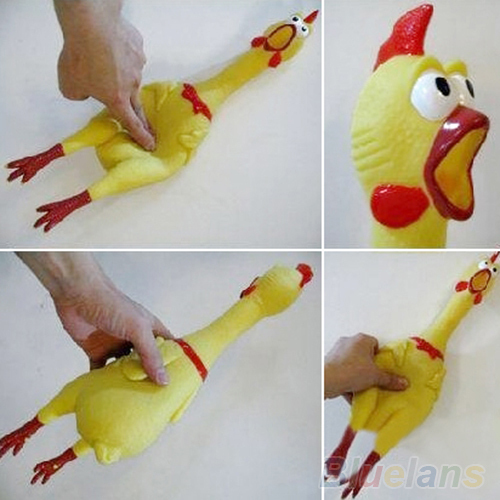 17CM Yellow Screaming Rubber Chicken Pet Toy Squeak Squeaker Chew Gift 1Q4B 2T3D
