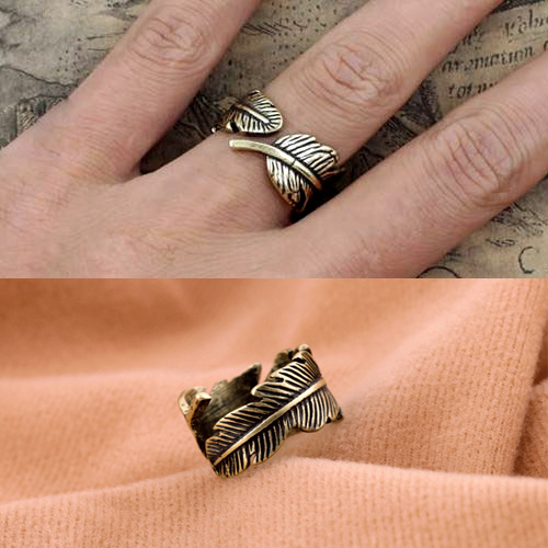 vintage feather ring general wholesale charms R062TN 2