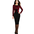 Spring Office Dresses For Women Casual Knee Length Plus Size Plaid Long Sleeve Pencil Women Business