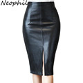 Neophil 2016 Winter Retro Ladies Black PU Faux Leather Sexy Midi Pencil Skirts Plus Size 5XL