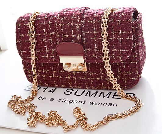 New fashion fastener chain packet tweed shoulder messenger bag high quality woolen lady bag Branded luxury