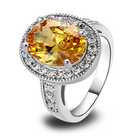 Free Shipping Wholesale Oval Cut Dazzling Citrine White Topaz 925 Silver Ring Size 7 8 9 10 11 Women Fashion Popular New Jewelry