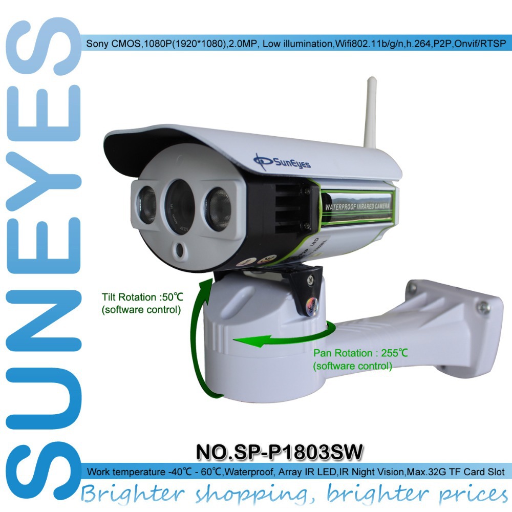 SunEyes SP-P1803SW 1080P Full HD Pan/Tilt IP Camera Wireless Outdoor Wifi Support Micro SD Card Slot SunEyes SP-P1803SW 1080P Full HD Pan/Tilt IP Camera Wireless Outdoor Wifi Support Micro SD Card Slot