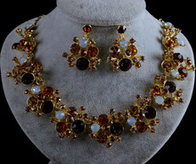 Fashion bridal Wedding Jewelry Sets simple india style Topaz crystal rhinestone Necklace earrings set party jewelry