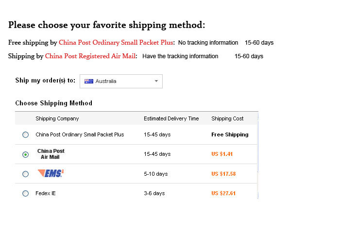 shipping method