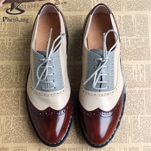2016 Genuine Leather Big Woman Size 11 Designer Vintage Flat Shoes Round Toe Handmade White Creepers Oxford Shoes For Women Fur