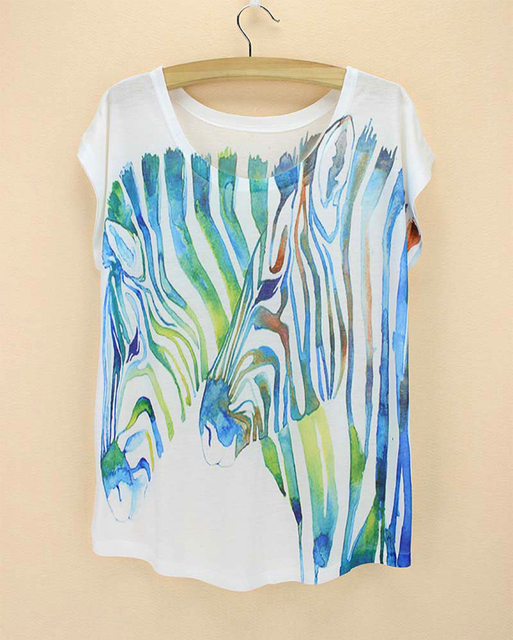 Новый 2015 лето женщины футболки мода zebra для печати топы для женщин с коротким рукавом повседневная тис женщины новинка шаблон футболка