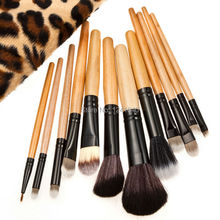 Free shipping 12pcs Pro Makeup Brush Eyeshadow nylon fiber Eyebrow Cosmetic Tool Brushes with Leopard bag