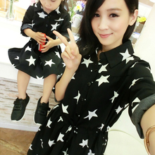 Authentic 2016 Mom and Daughter Dress with Belt Long Summer Vacation Dresses Family Beach Dress Chiffon Girls & Women Dress