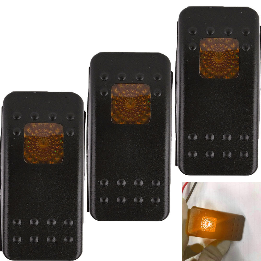 3Pcs 12V 20A Bar Carling Rocker Toggle Switch Yellow LED Light 4Pin For Car Boat Other