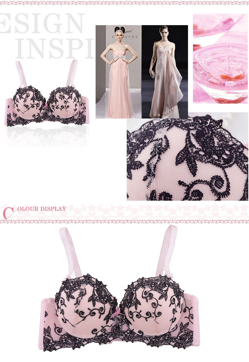 cotton bow embroidered flowers push up BC cup bra set sexy lingerie underwear bra set 07