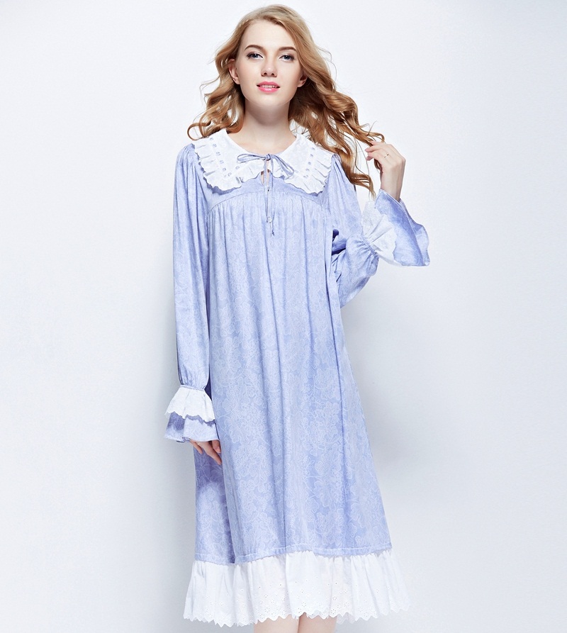 High Quality Women's Sleepwear Viscose Nightgowns Light blue Princess