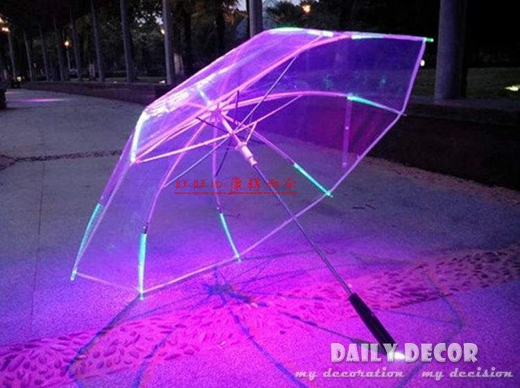 New ! LED luminous transparent umbrella / clear light umbrella with flashlight function Un paraguas Led O Guarda - Chuva de Luz